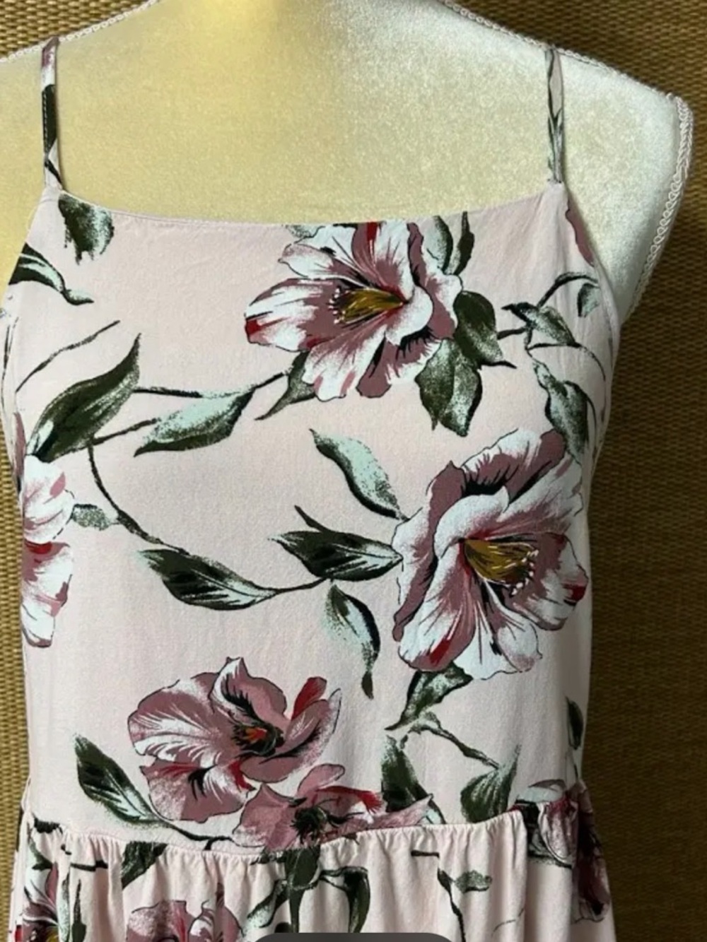 Pink Floral ~ Mid Length Dress ~ Adjustable Lace-up Back & Straps ~ Sz Large - Picture 3 of 9